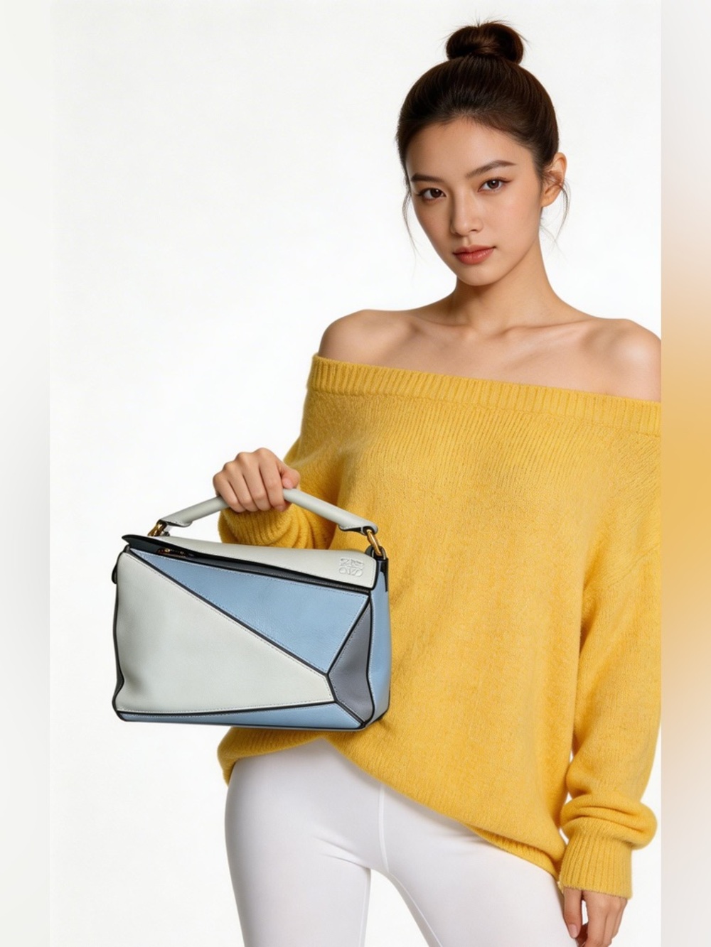 27-26 Preloved Loewe Puzzle Blue Calfskin Leather
